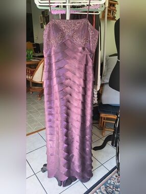 Alex Evenings Plum Layered Beaded Evening Gown